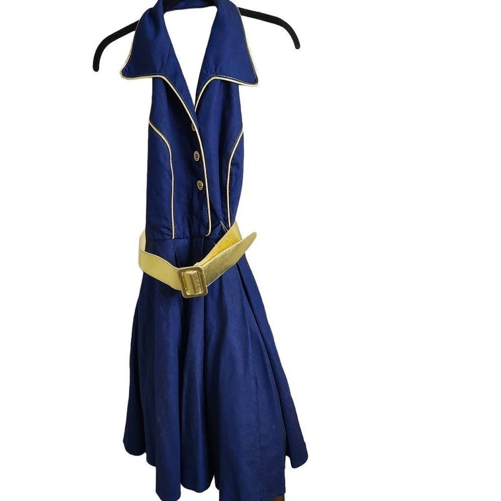 Reformation Rimini Vintage NWT Size 6 Halter Denim Gold Belted Rare Cotton Dress
